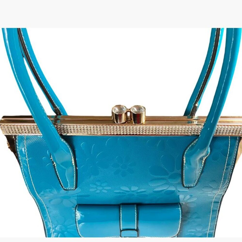Vintage Candace Christian Napa Valley Patent Leather Large Turquois Tote EUC - Picture 14 of 14